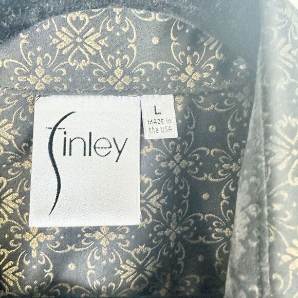 Finley Savoy Tunic Top French Cuffs Size Large Damask Print Black Gold Lagenlook - Picture 6 of 7
